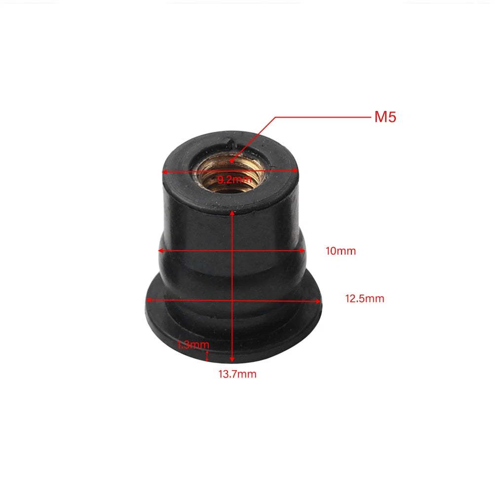 10X Rubber Windshield Nut M5 Vibration Damper for Universal Fit