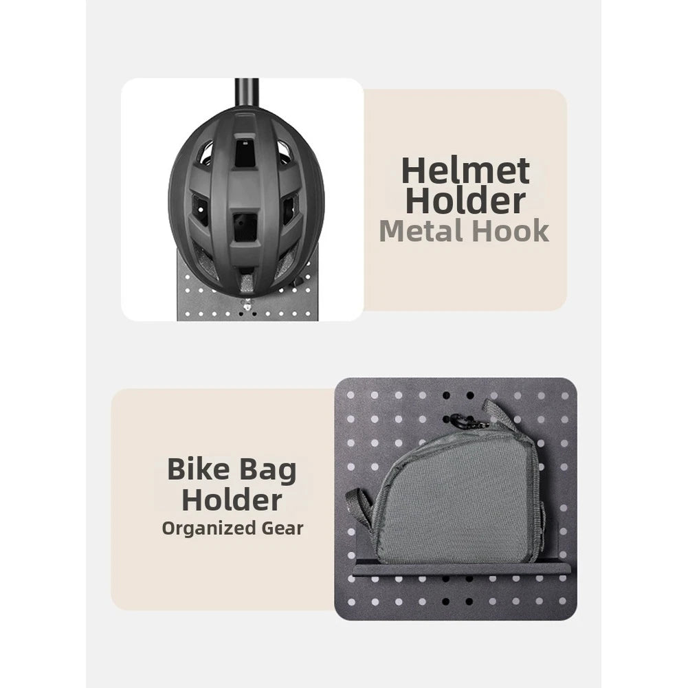 Aluminum Wall Mount Bicycle Rack for Helmet, Shoe, Bag Hooks
