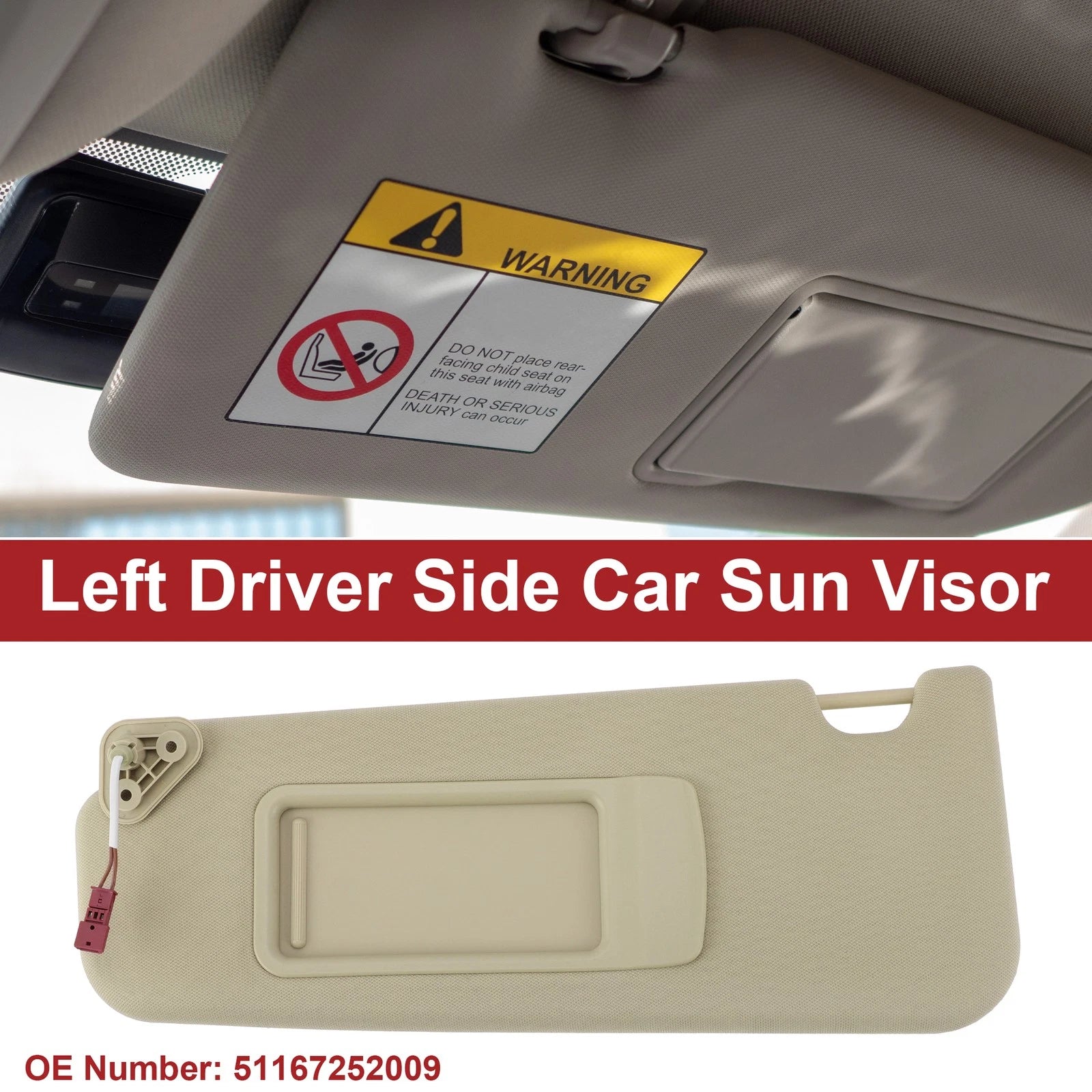 Left Sun Visor w/ Mirror for BMW 3 Series E90 E91 (2005–2013) No. 511672 52009 Beige