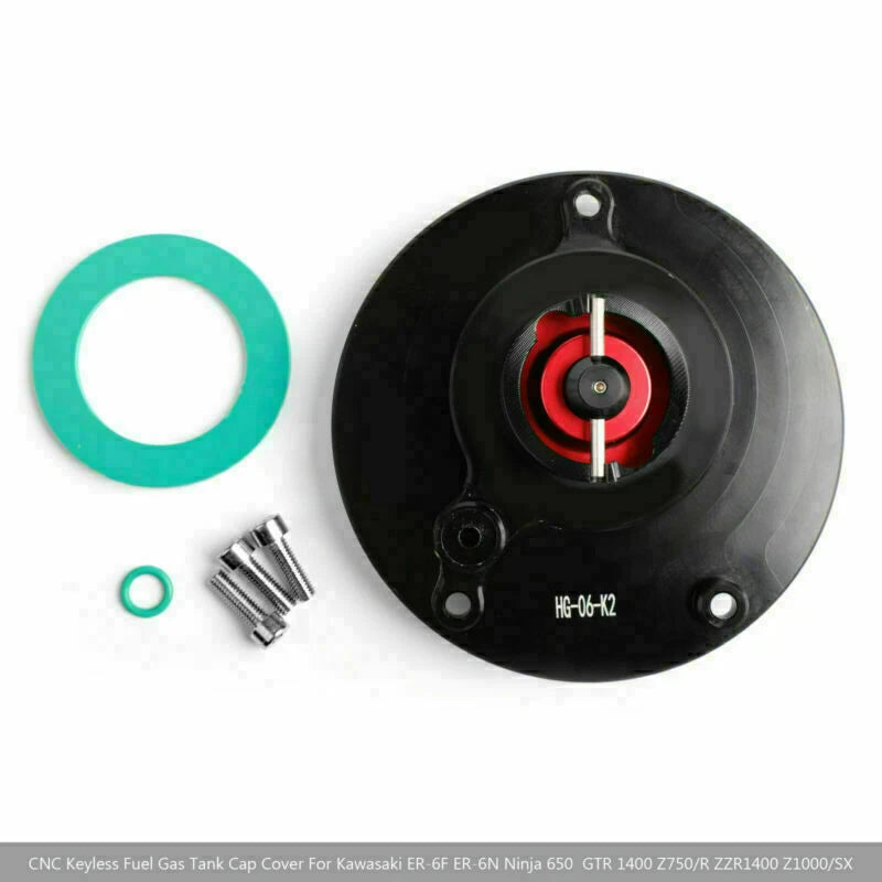 CNC Keyless Fuel Gas Tank Cap for Kawasaki ZX-6R ER-6F/6N (2000–2023) Red T9