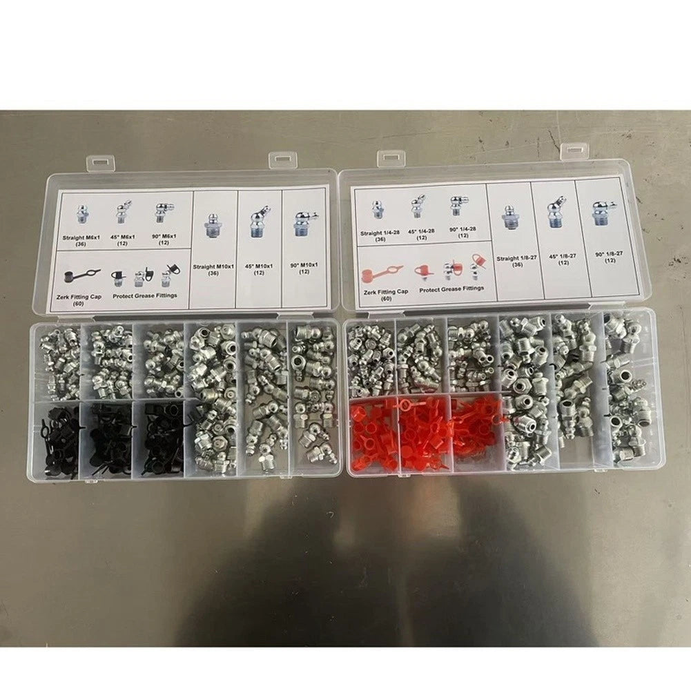 120 Piece SAE Grease Fitting Kit with Straight and Angled Zerk for Auto Repair