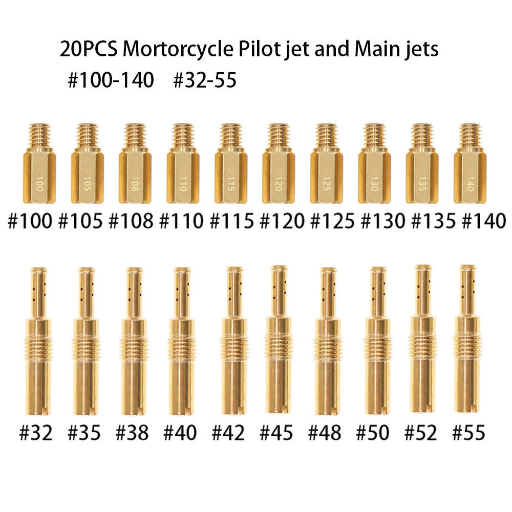10x Carburetor Main Jets 100-140 & 10x Slow Pilot Jets 32-55 for OKO KOSO PE PWK (N/A)