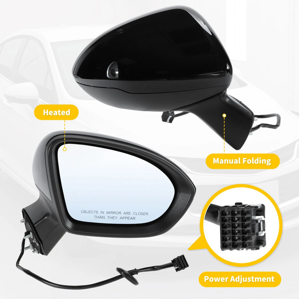 Right Passenger Side Door Mirror Gloss Black Replacement for Chevy Cruze (2016–2019)