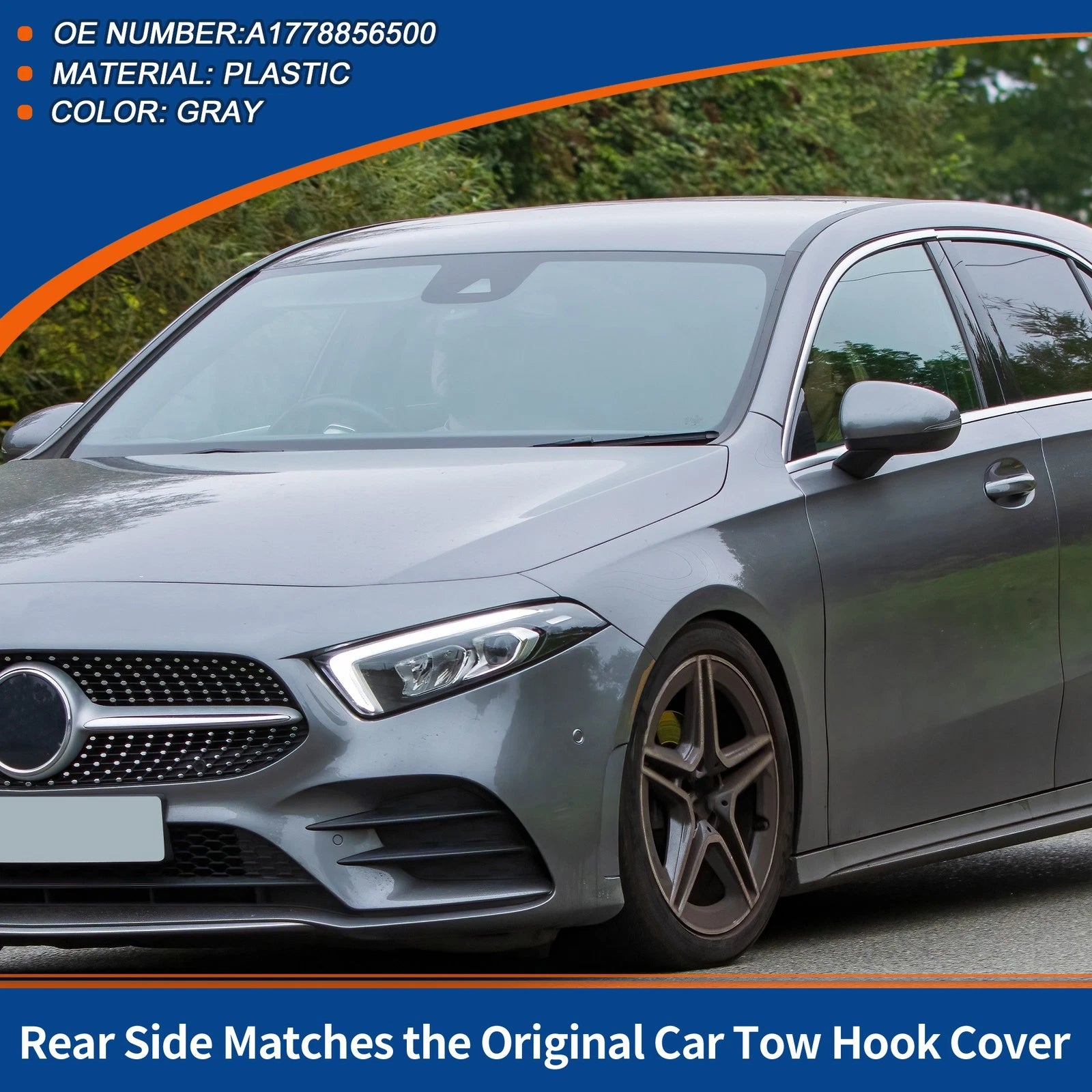 Tow Hook Cover Front Car Bumper Replacement for Mercedes-Benz A Class (2019–2022)