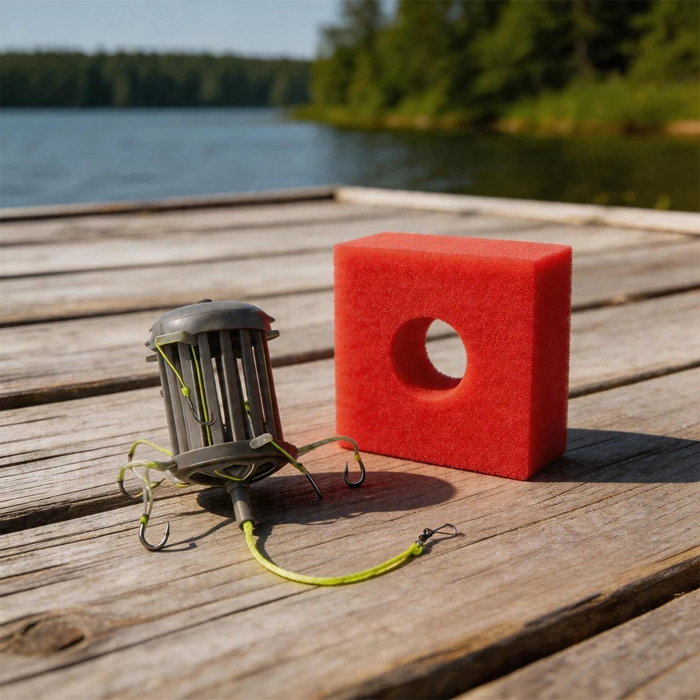 Bait Cage String Feeder with 8 Carbon Steel Hooks for Carp