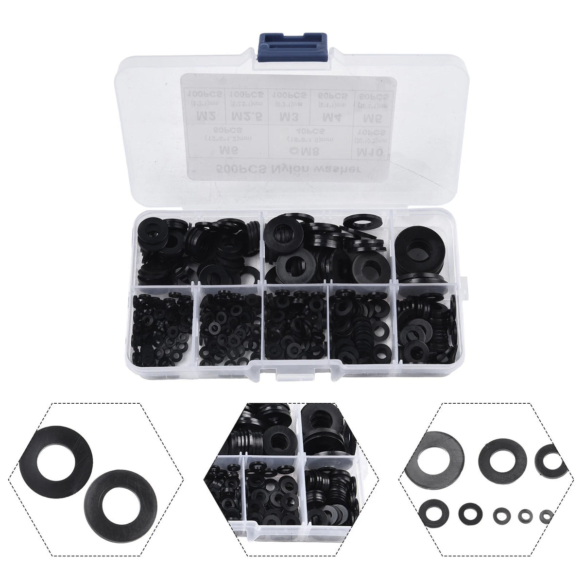 500Pcs Nylon Flat Washers for Various Applications (M2-M10)