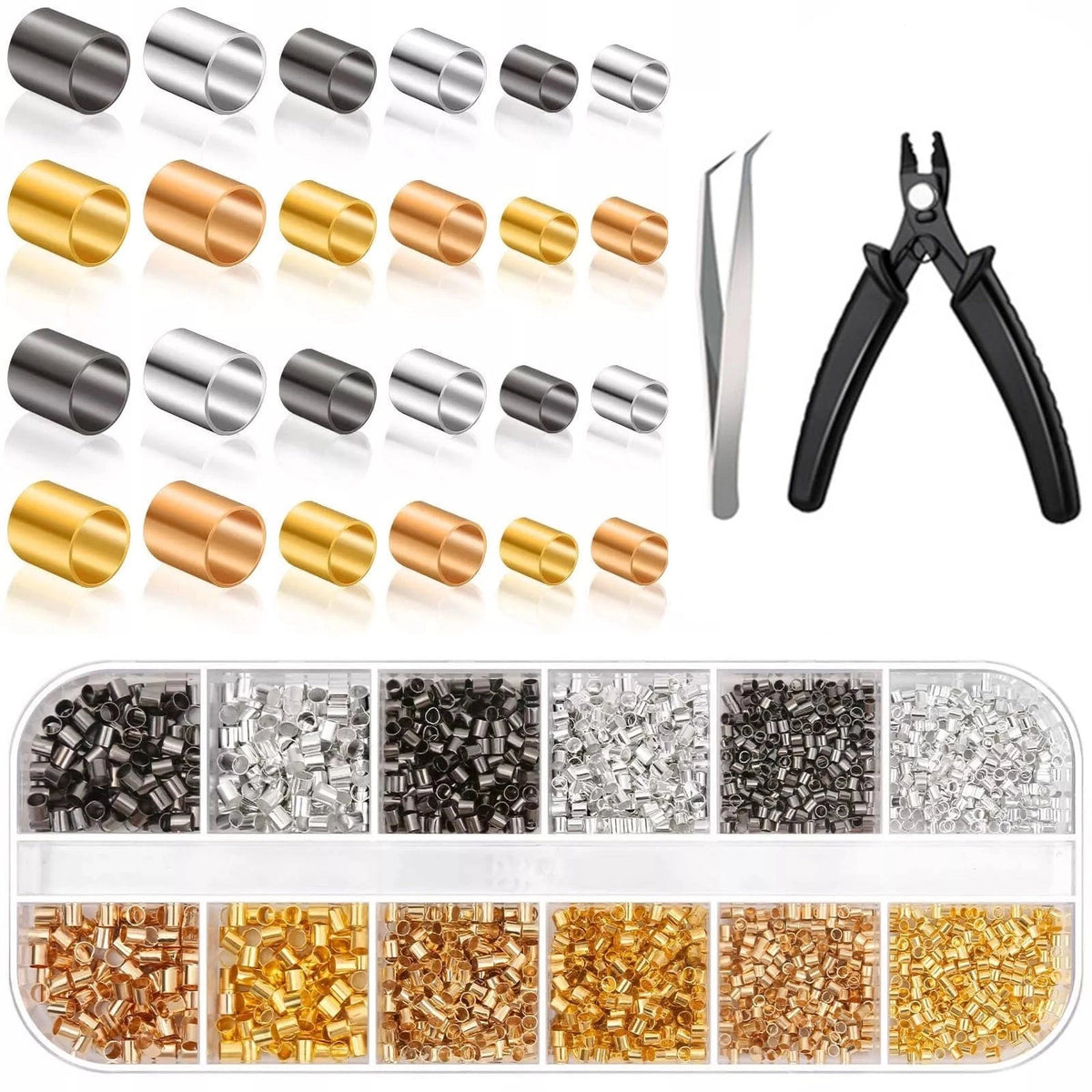 Crimping Beads Set with Plier Tweezers for Jewelry Making (2200PCS)