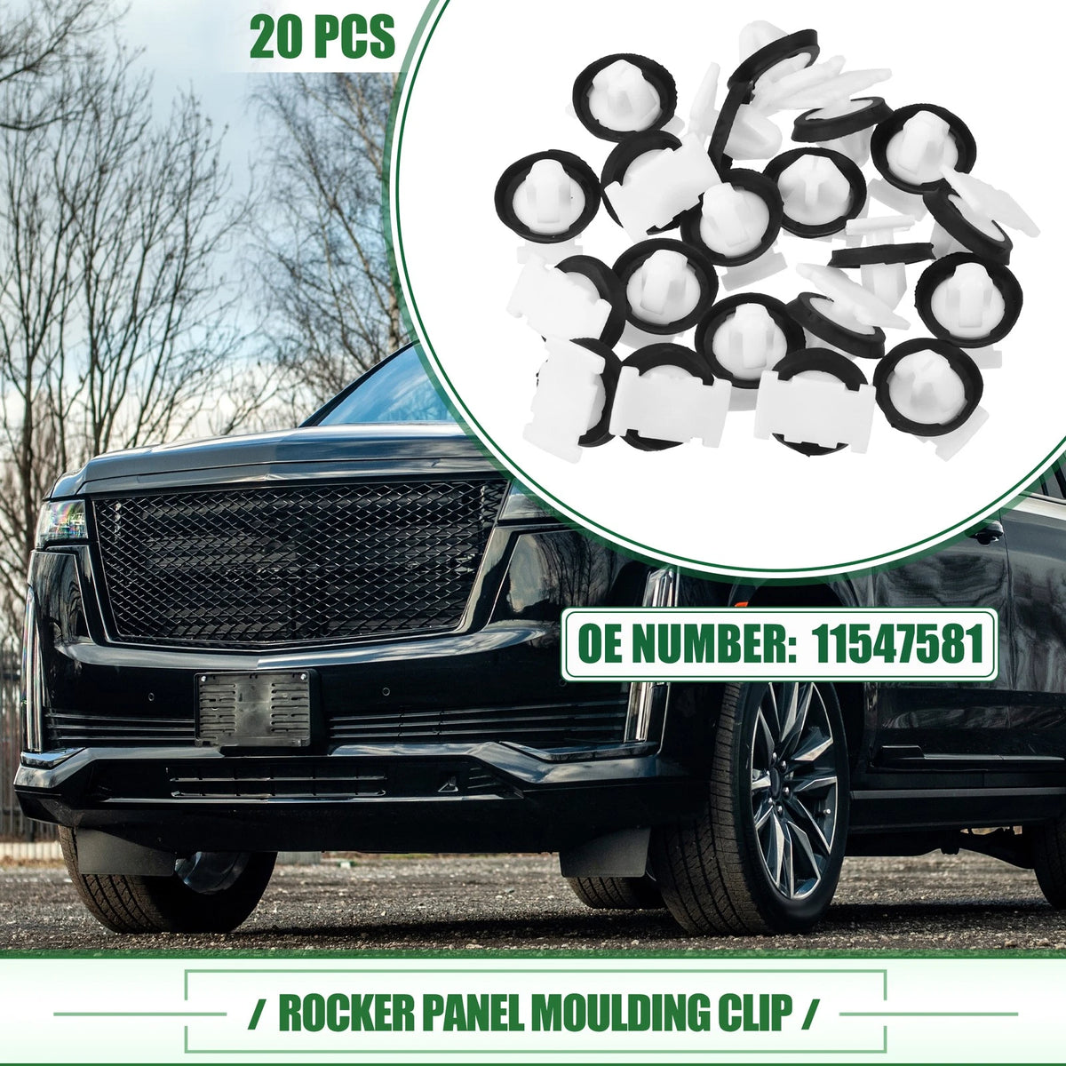 20 Pcs Rocker Panel Clip for Cadillac CT5 (2020–2023) No. 11547581 Black White