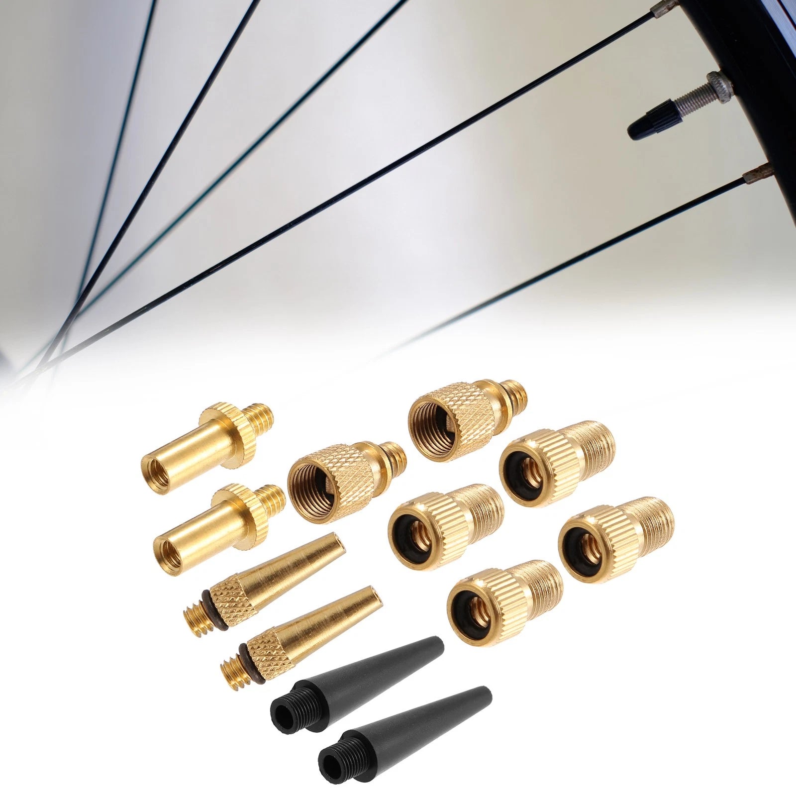 Bicycle Tire Valve Adapter Kit with Inflation Needles for Schrader Presta (--)
