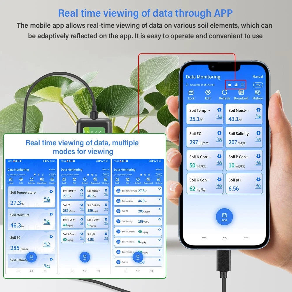 USB Soil Tester for Android and Hongmeng with Waterproof Metal Probe