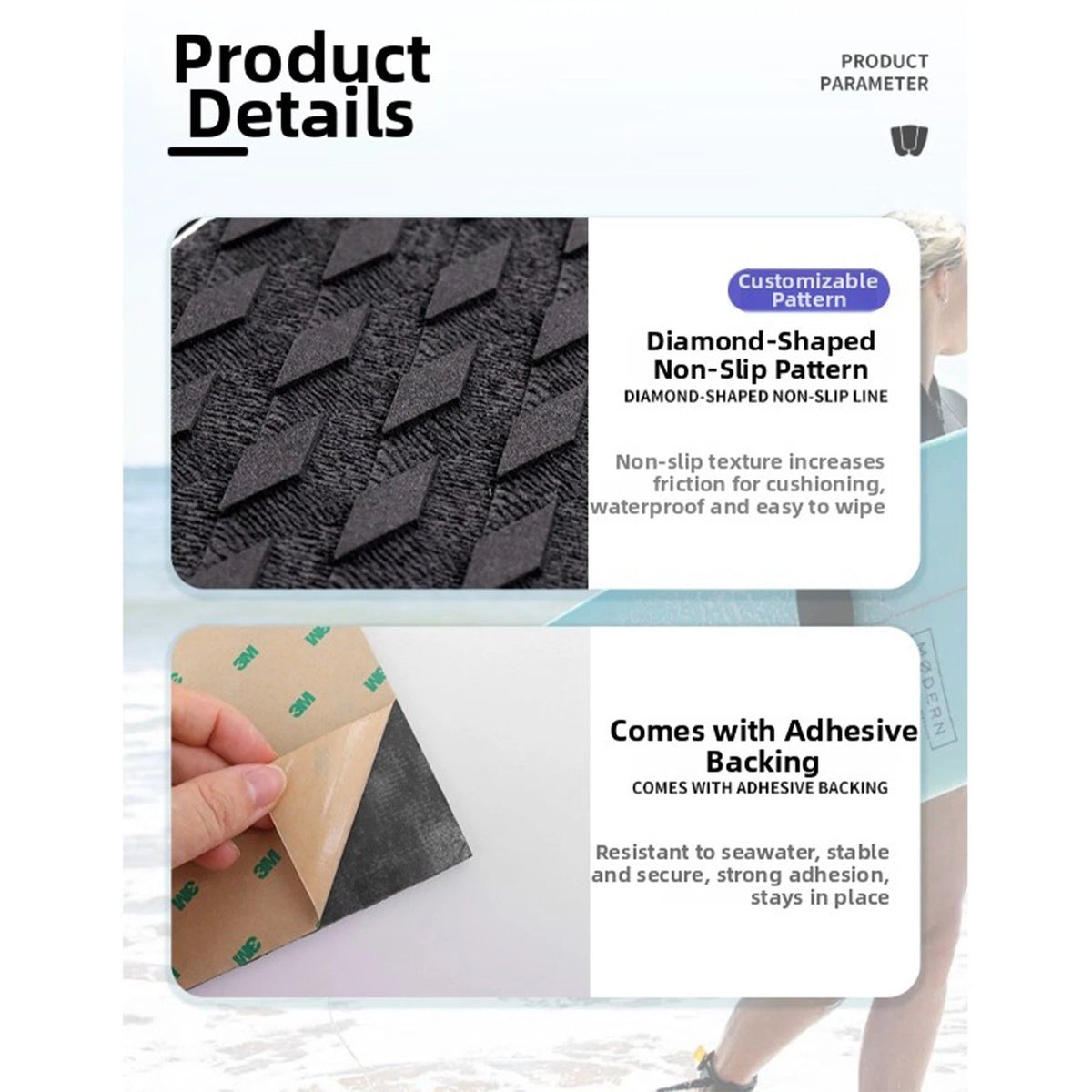 4 Piece EVA Surfboard Traction Pad for Surfboards (54x39cm, 40x30cm)
