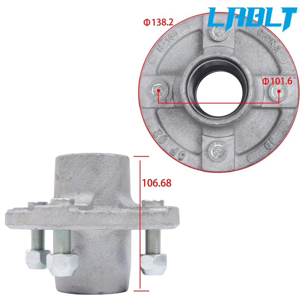 Trailer Hub Spindle for 2000 lb Trailer (Galvanized, 4 Bolt, 1 inch Bearings)