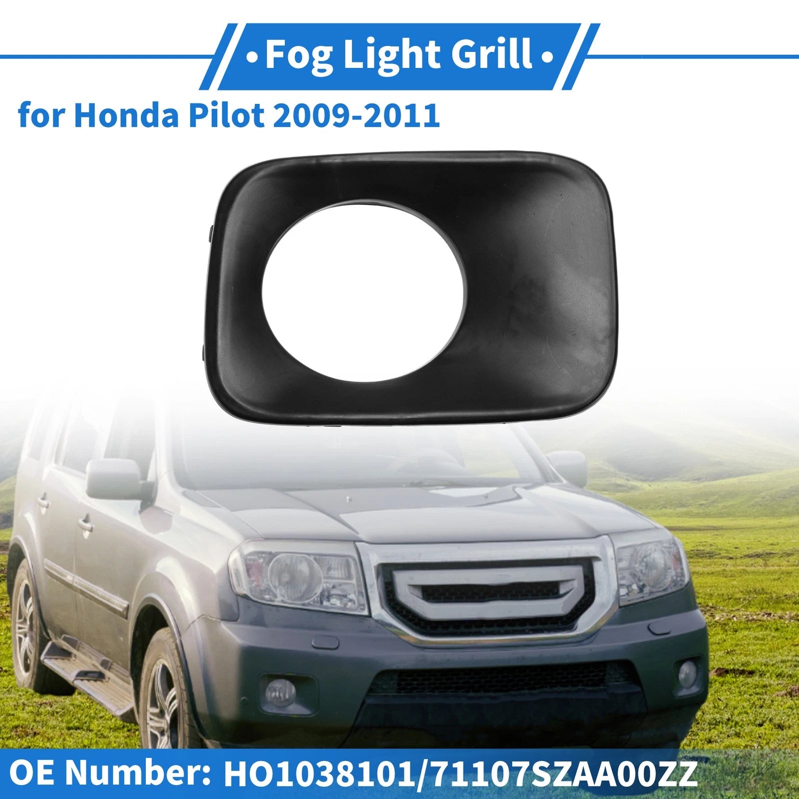Fog Light Grill No.HO1038101 for Honda Pilot (2009–2011) Black ABS