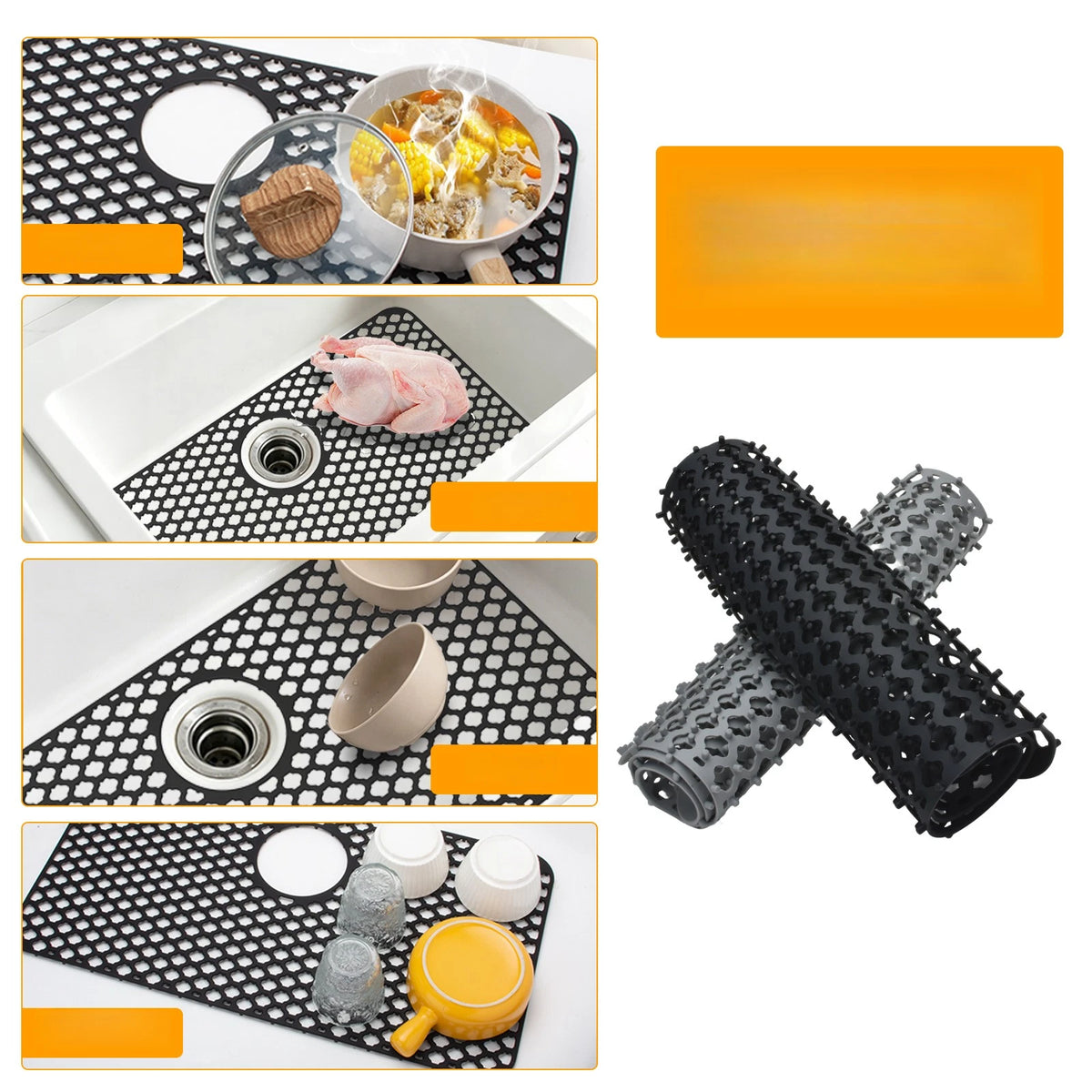 Silicone Sink Mat 66cm with Drain Holes for Dish Drying and Protection