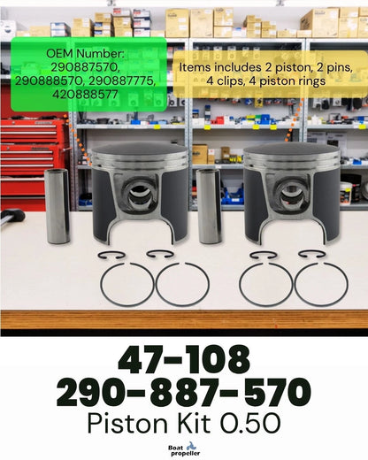 2X Piston Kit for SeaDoo 951 (47-108 290-887-570-F 0.50 with Ring)