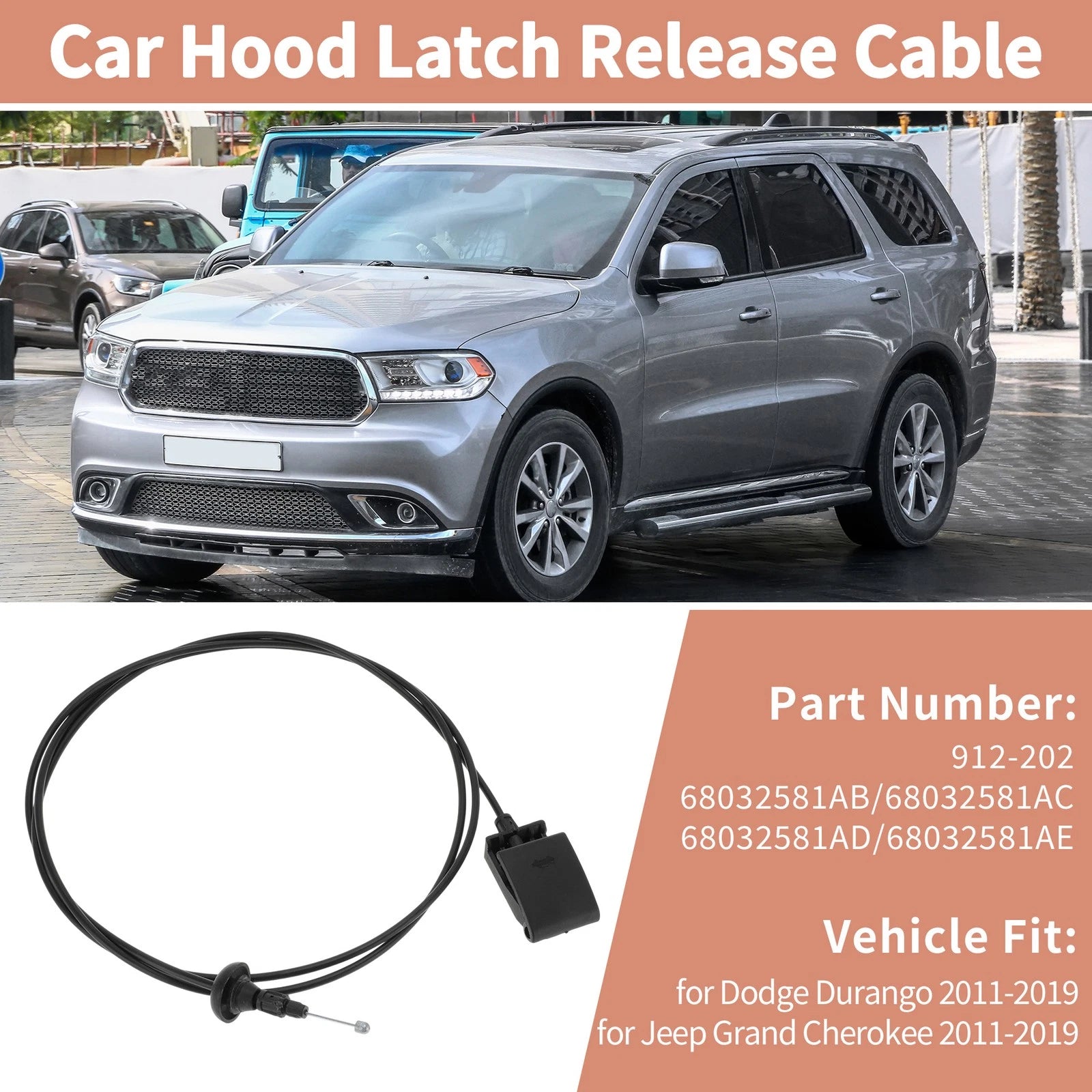 Hood Release Cable Front for Dodge Durango and Jeep Grand Cherokee (2011–2021)