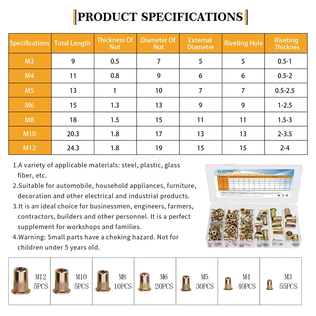 Rivet Nut Flat Head Threaded Nutsert for (M3-M12)