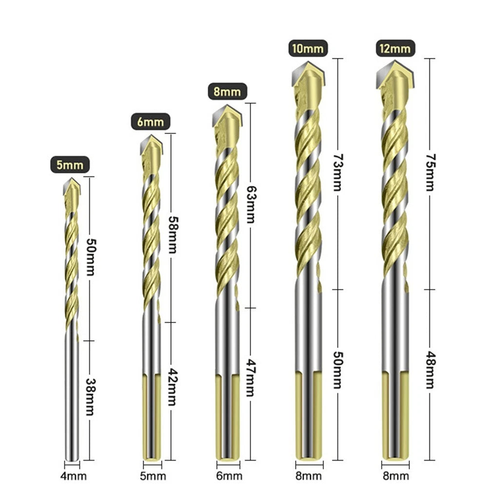 Carbide Tip Drill Bit Tool Set of 5 (5/6/8/10/12mm) 90-120mm