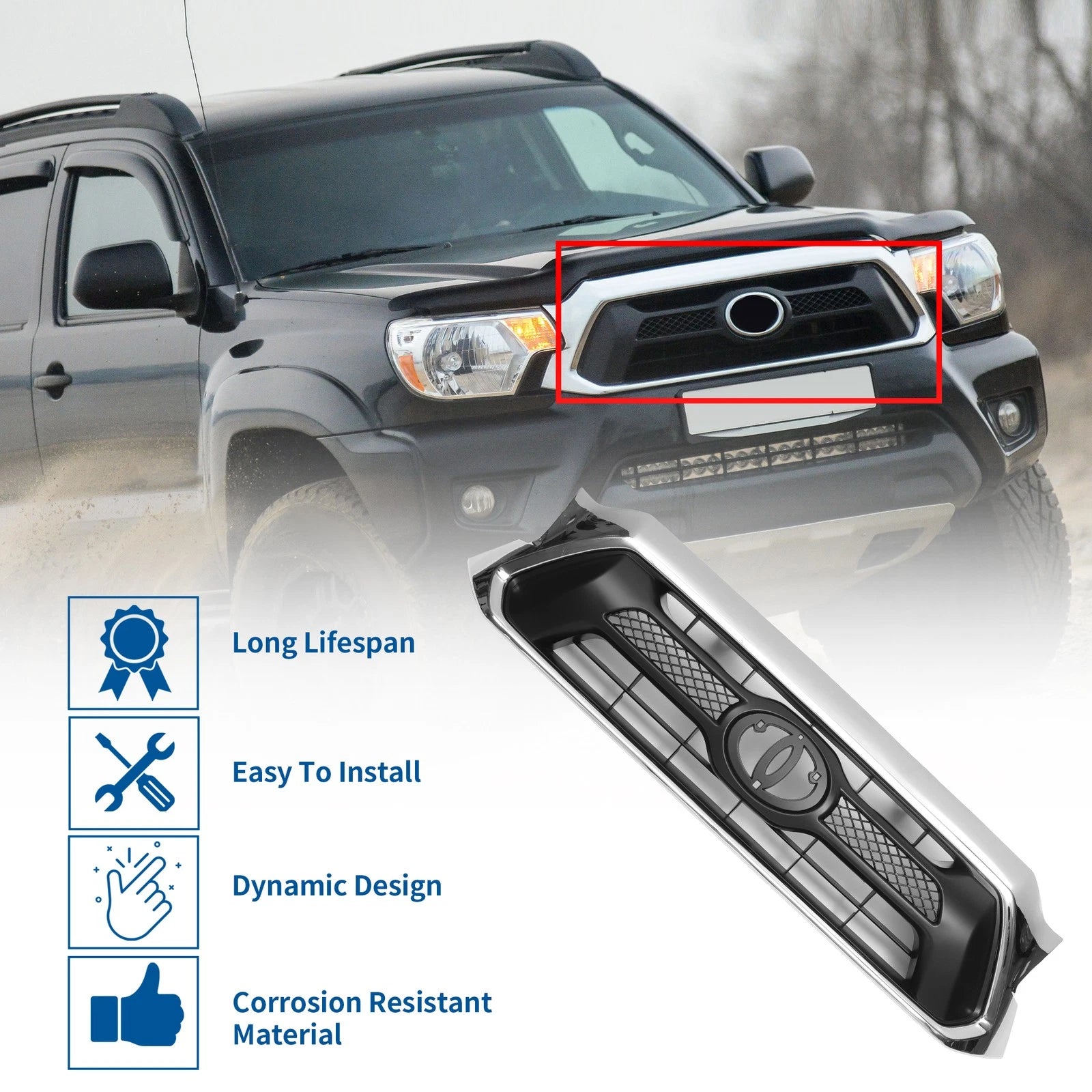 Front Hood Bumper Grille Grill Replacement for Toyota Tacoma (2012–2015)