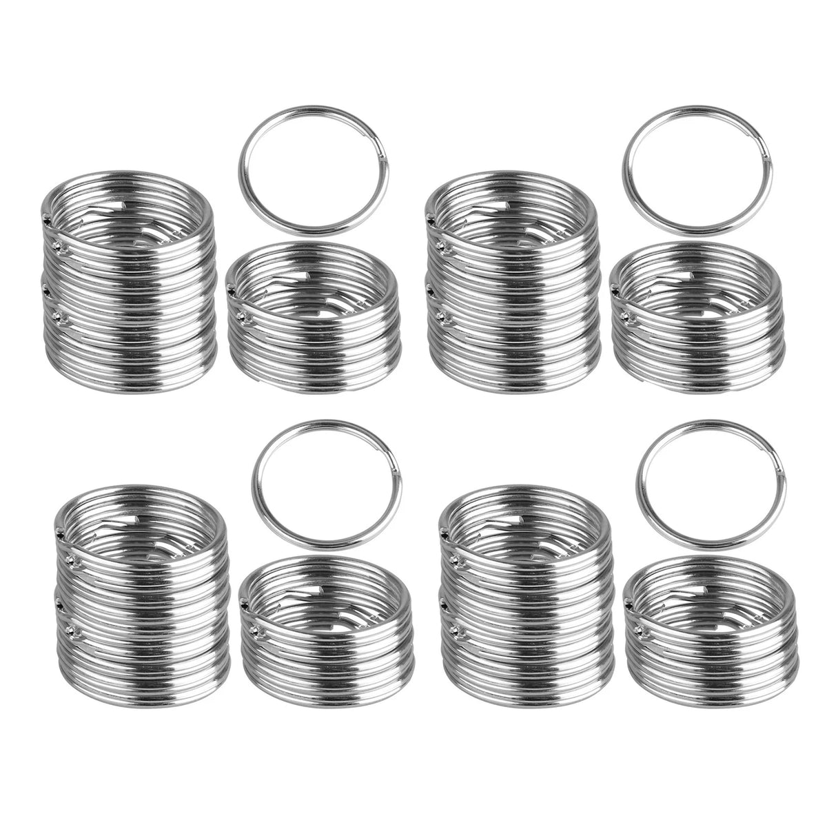 Set of 100 Silver Flat Key Rings Metal Split Ring 1" for Keys