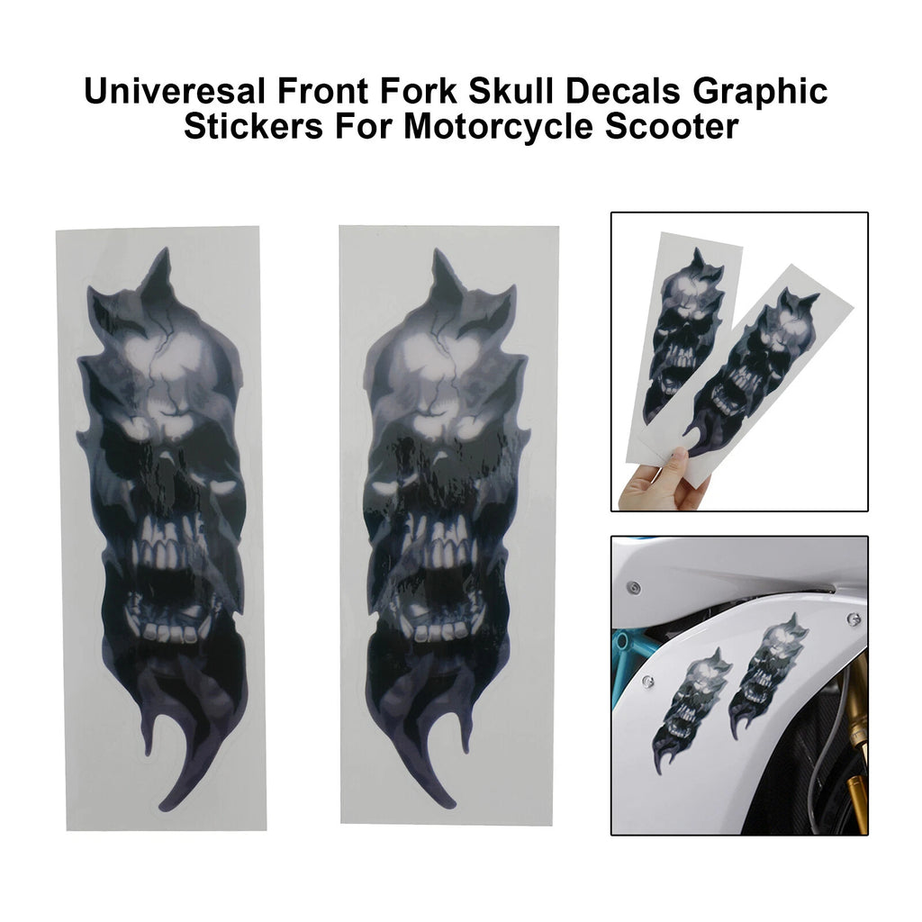 2X Front Fork Skull Decals for Motorcycle Touring T9