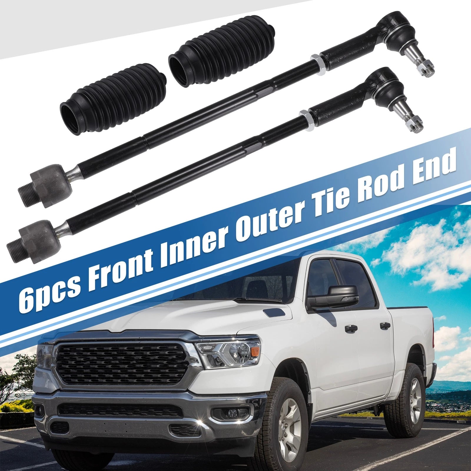 6pcs Front Inner Outer Tie Rod End Link Kit for Dodge Ram 1500 (2006–2010)