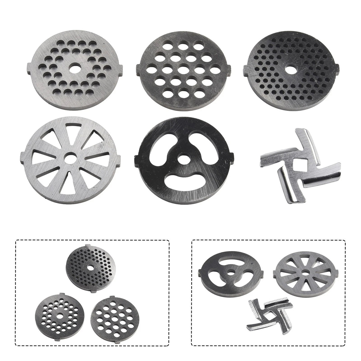 6X Stainless Steel Meat Grinder Plates & Blades Accessories
