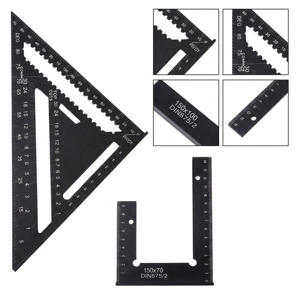 Black Aluminum Right Angle Tool Set 22.2cm 21.3cm 3cm for Layout Tasks