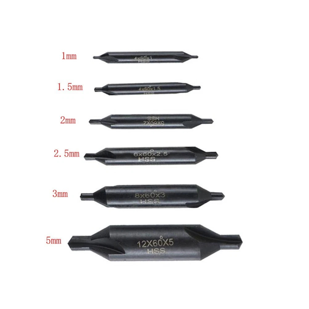6PCS Chamfering Tool Set HSS Countersink Center Drills 1-5mm