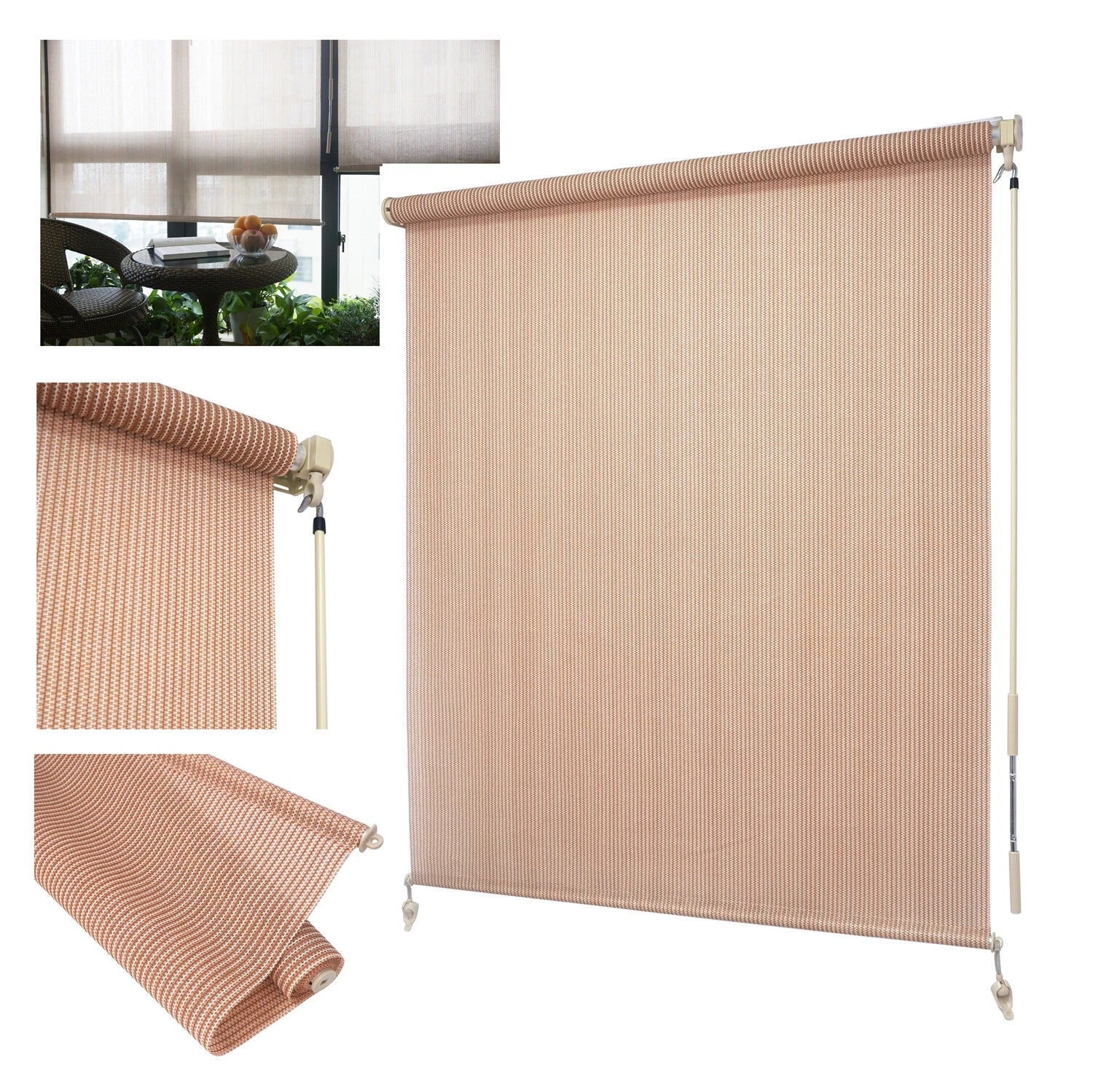 Roller Shade Blind for Deck Porch Balcony Patio (Light Filter Beige)