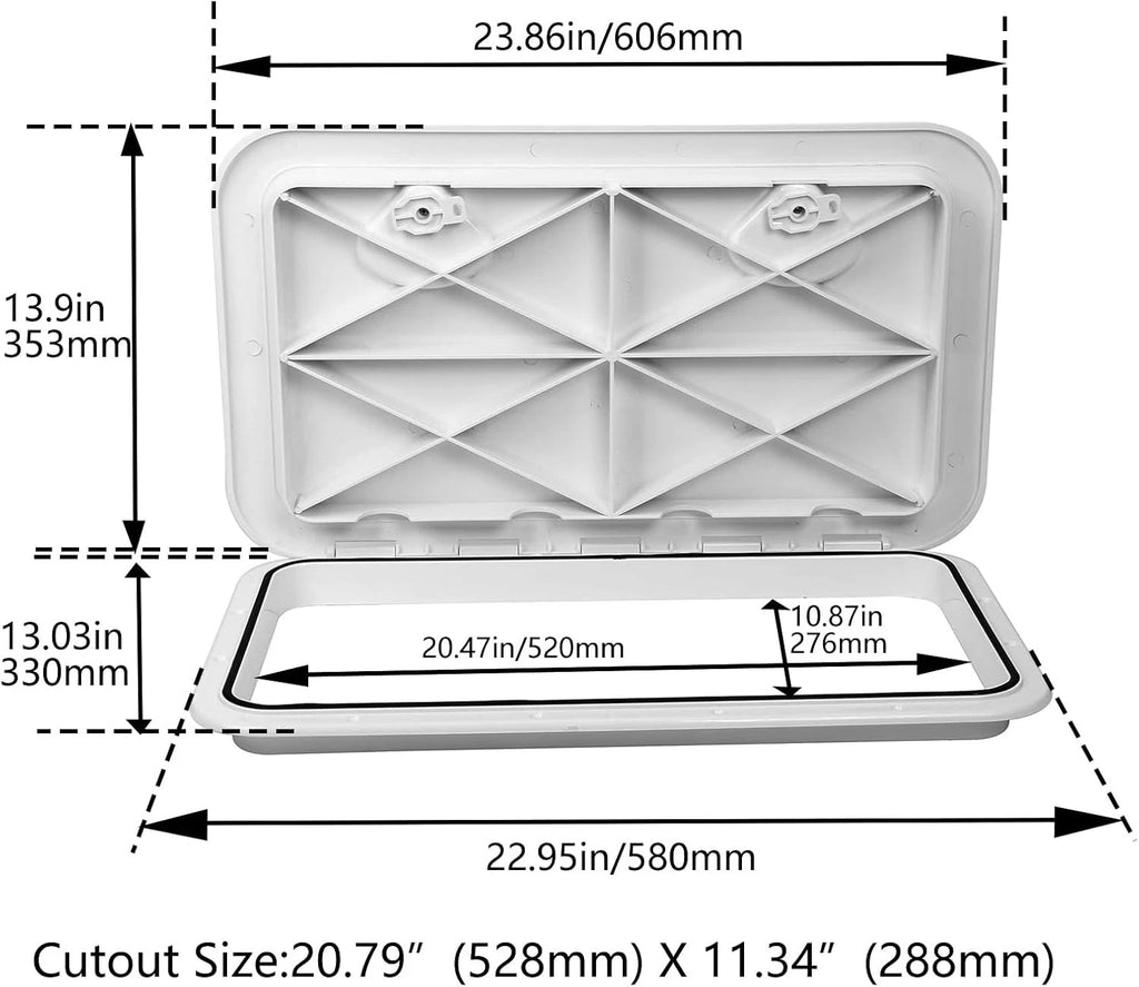 24" x 14" Marine Deck Hatch Access Hatch & Lid (606 x 353mm) White