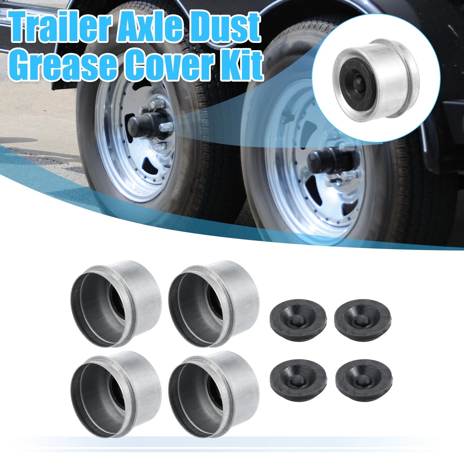 2" Trailer Axle Dust Cap Rubber Grease Plug Set for Camper RV (Set of 4)
