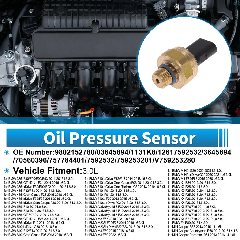 Engine Oil Pressure Sensor Replacement for BMW 335i 3.0L F30 E90 (2011–2018)