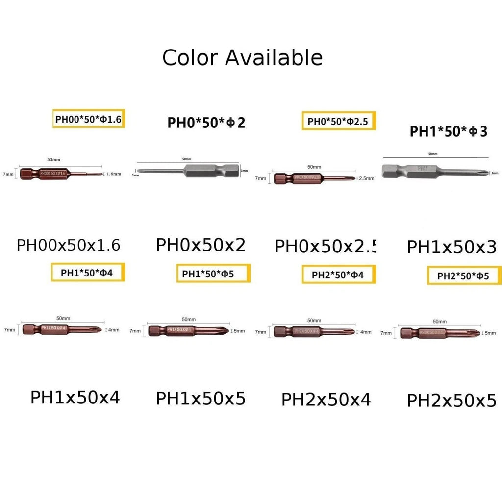 Set of 4 Hex Shank Screwdriver Bits for Drill (1/4")