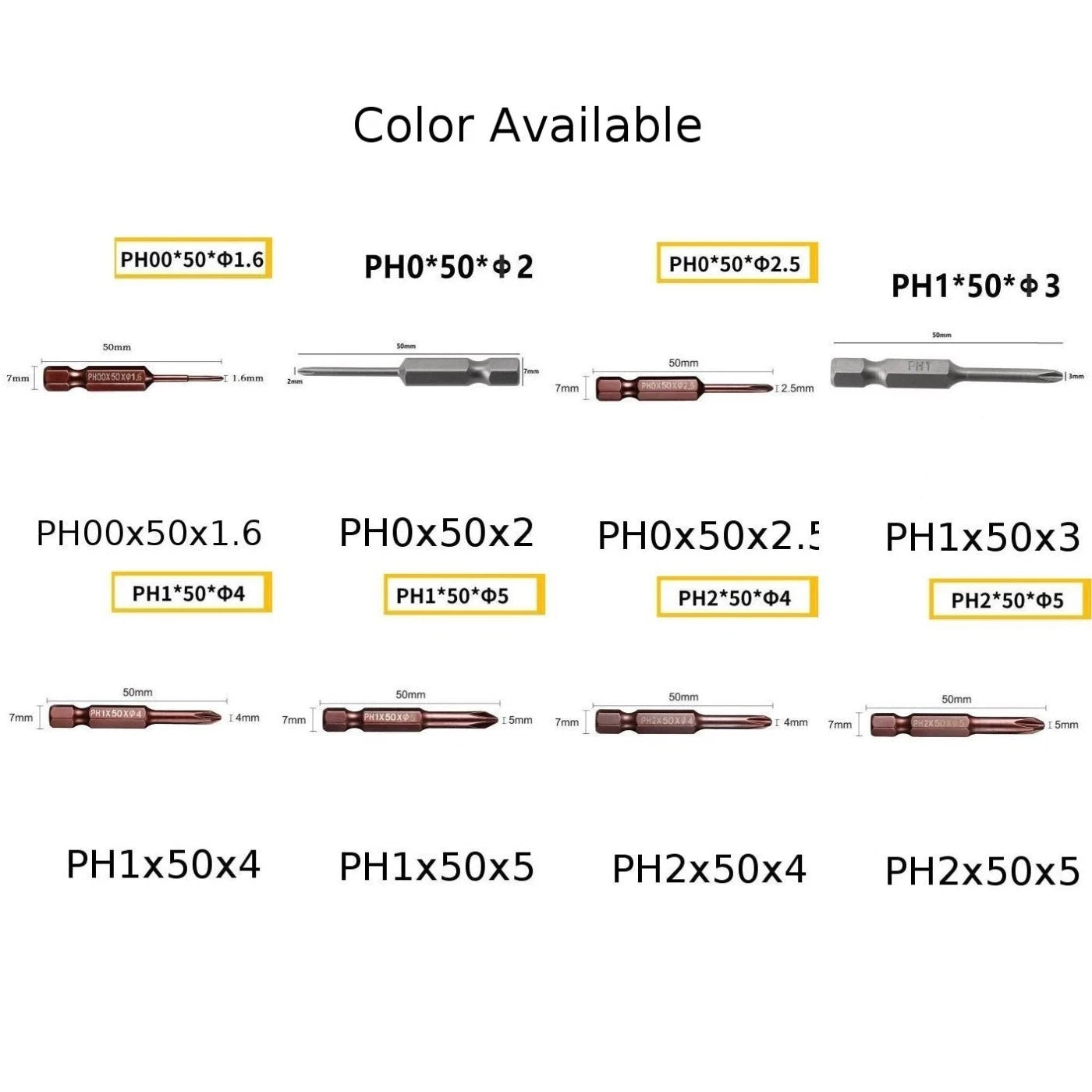 Set of 4 Hex Shank Screwdriver Bits for Drill (1/4")
