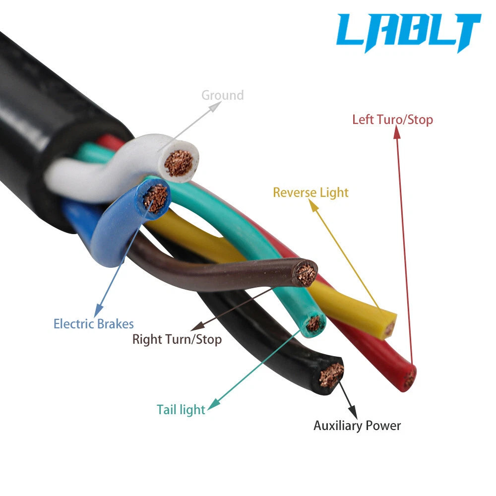 7 Pin Trailer Cable Cord with 7-Way Wire Harness Connector (6-16FT)