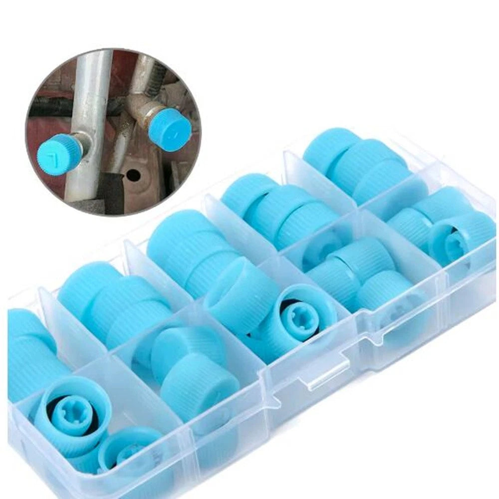 30pcs Car Air Conditioning Charging Valve Dust Cover Auto A/C Port Cap, Blue