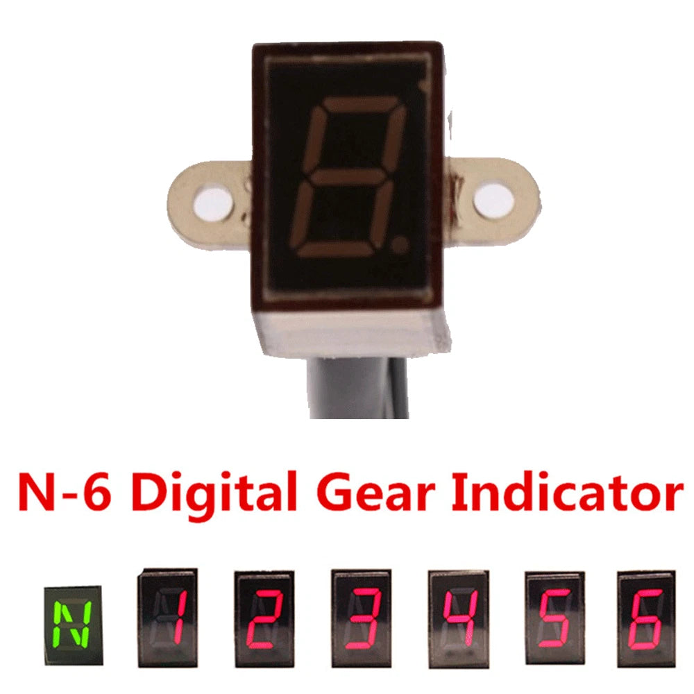 Digital Motorcycle Gear Display Indicator Red LED N - 6 Speed Shift Lever Gauge