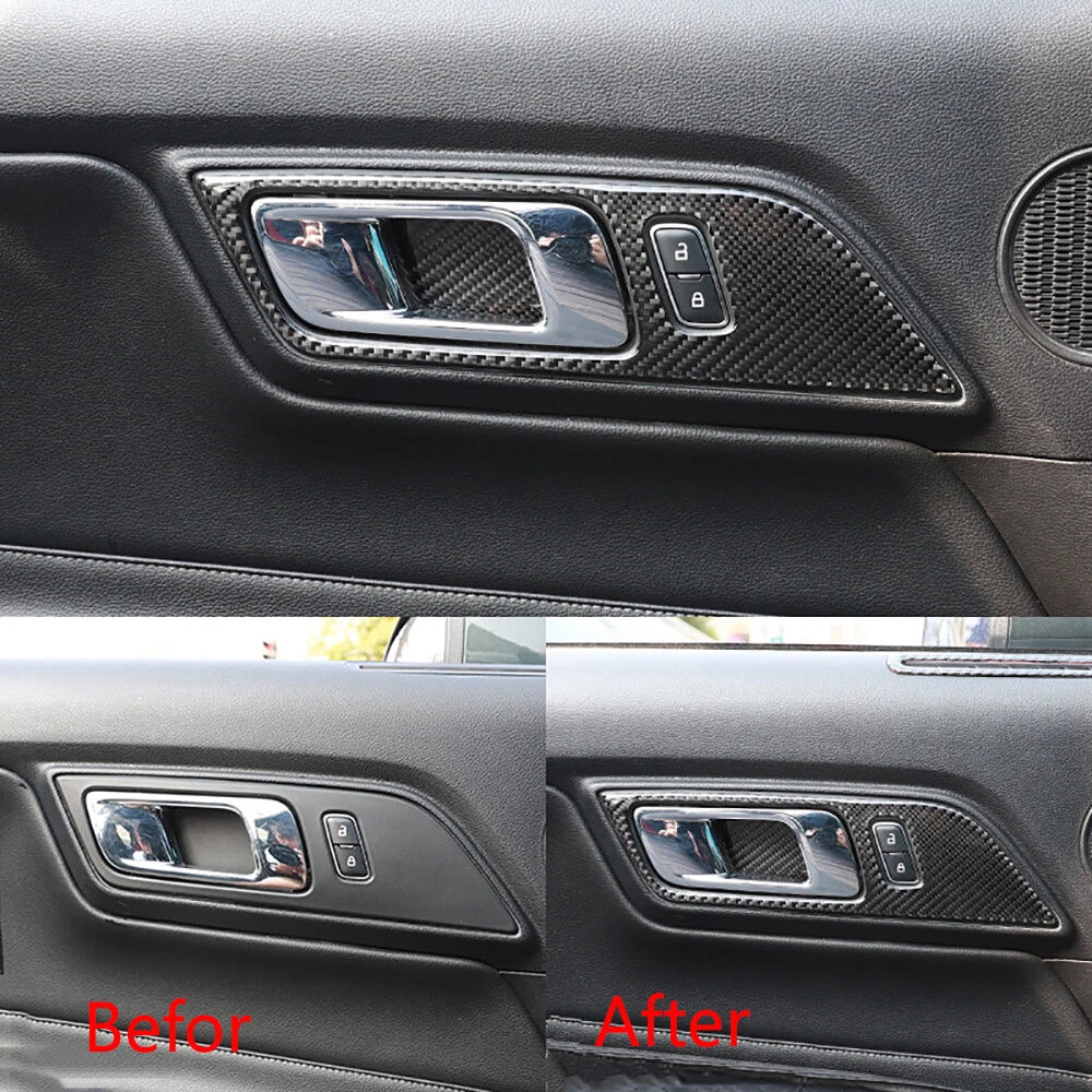 Carbon Fiber Interior Door Handle Cover Trim Kit for Ford Mustang (2015–2020)