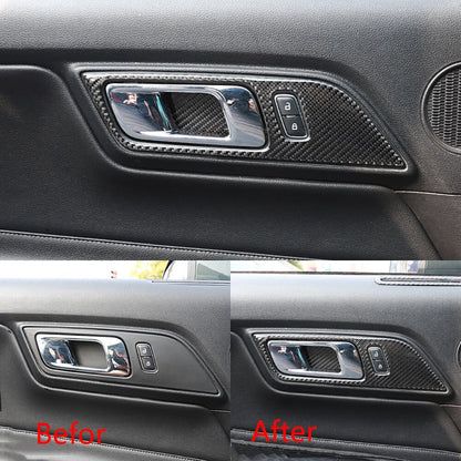 Carbon Fiber Interior Door Handle Cover Trim Kit for Ford Mustang (2015–2020)