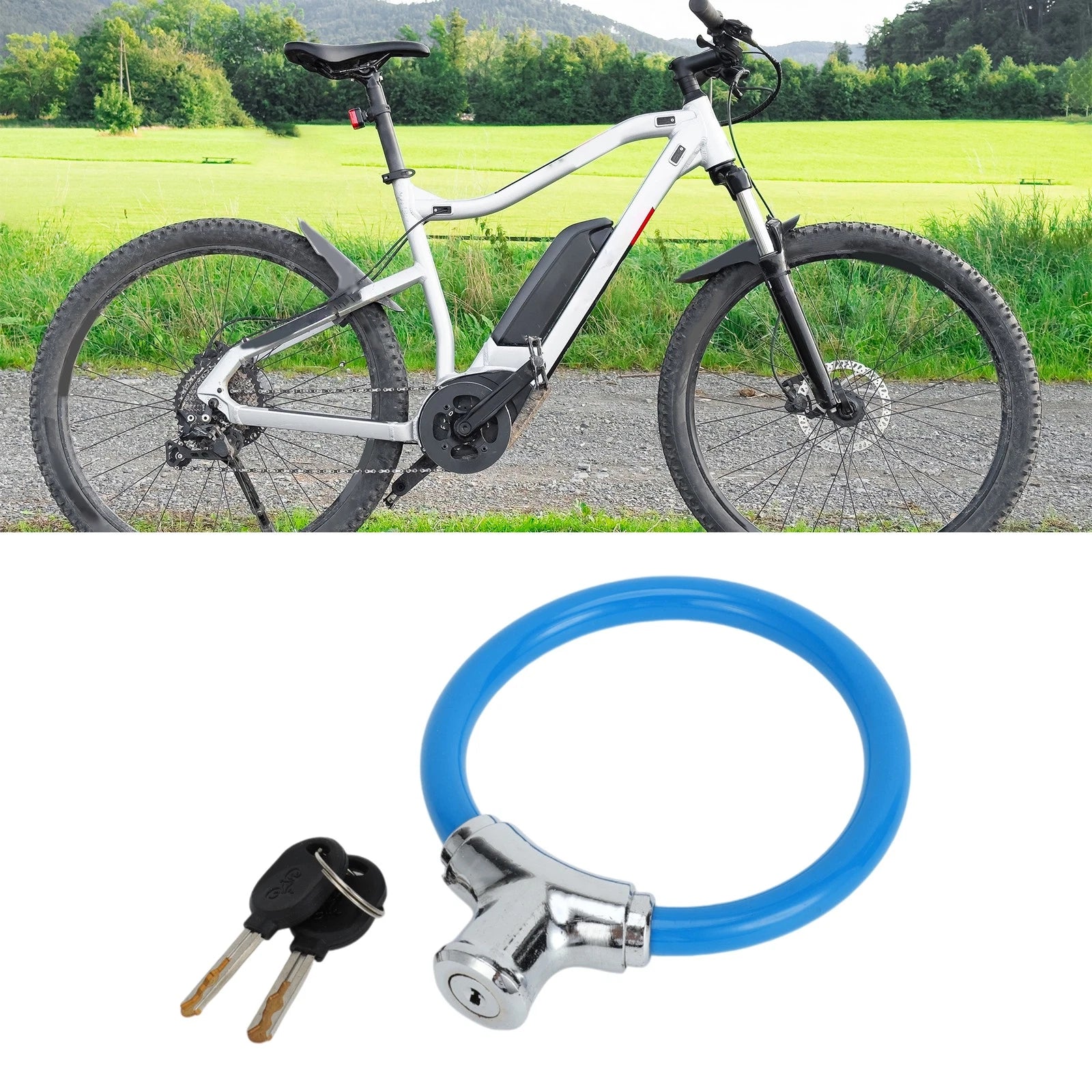 Portable Bike Lock Ring Cable 42cm Anti Theft for Universal Bicycle (All)