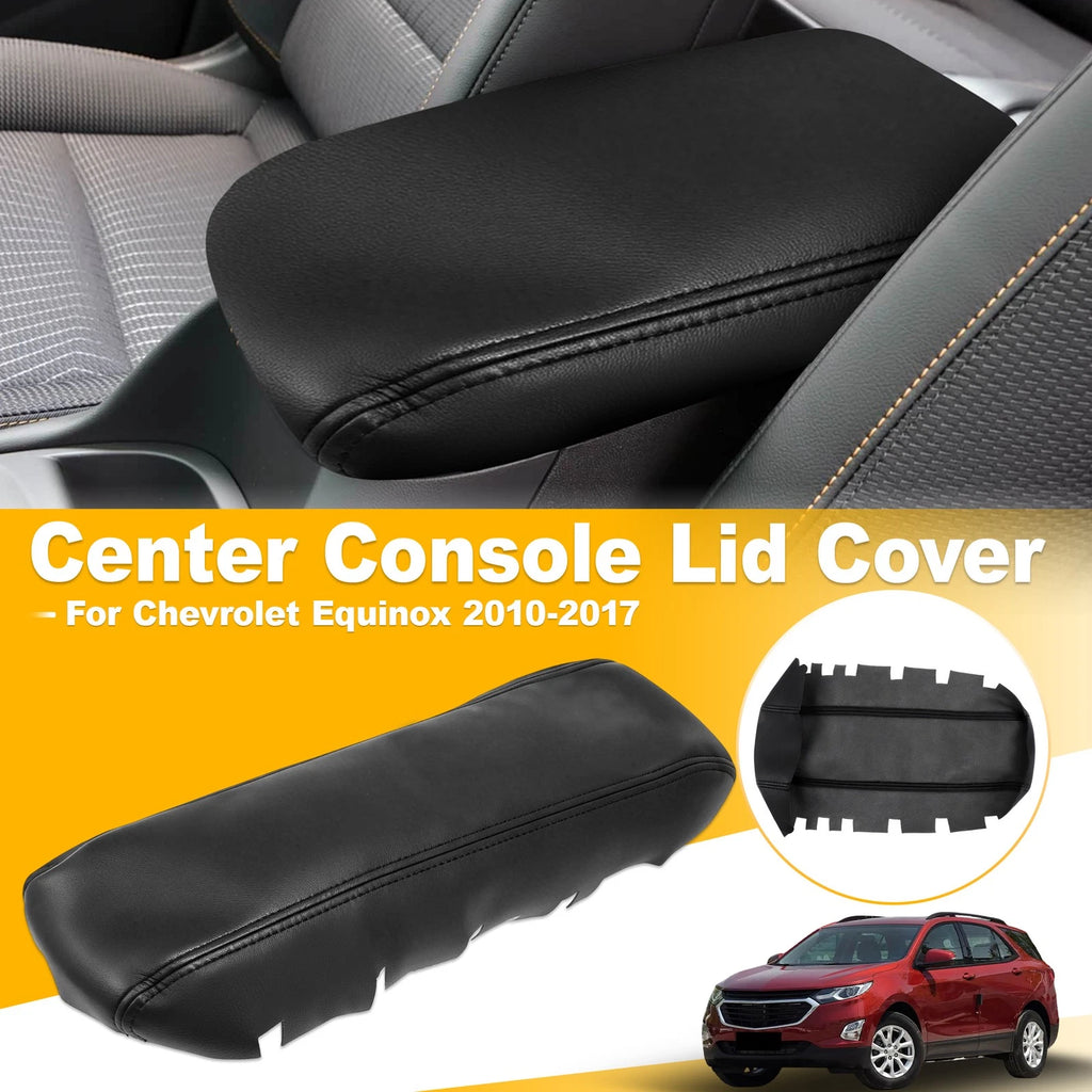 Leather Center Console Lid Armrest Cover Trim Black for Chevy Equinox (2010–2017)