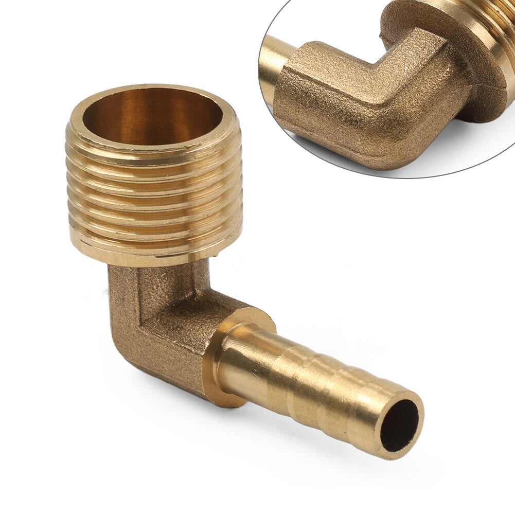 Brass Barb Hose Fitting 90 Degree Elbow 8mm x 1/2G for Universal