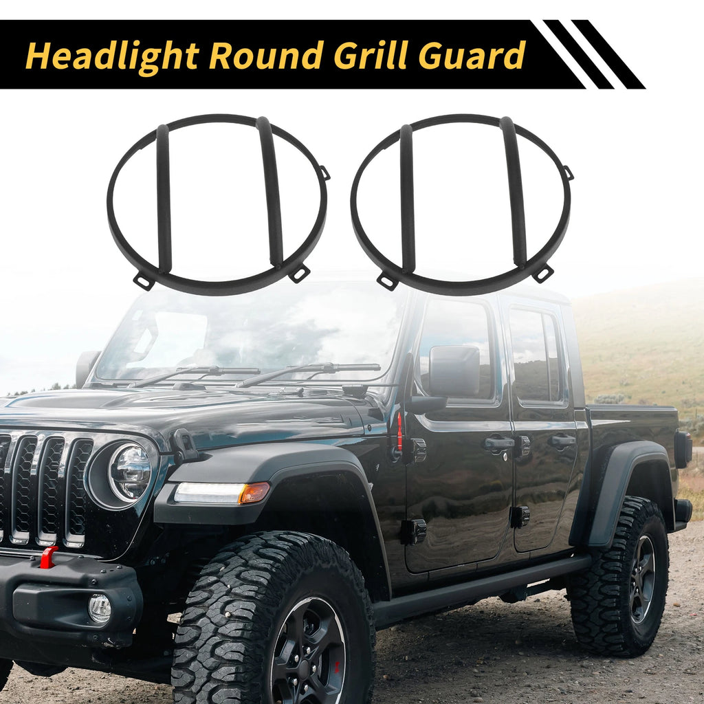 2X Headlight Round Grill Guard Protector Cover for Jeep Wrangler (2007–2017)