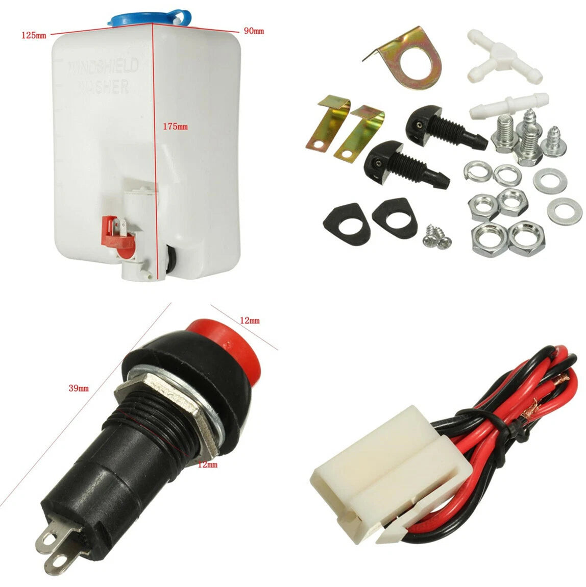 Windshield Washer Bottle with 12V Pump for 1.8L Car
