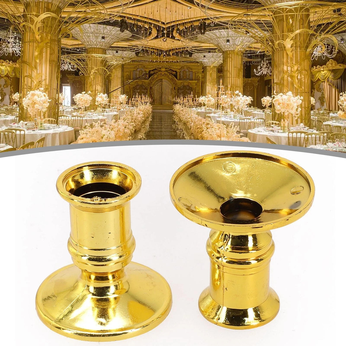 2X Plastic Gold Taper Candle Holders for Traditional Accessories