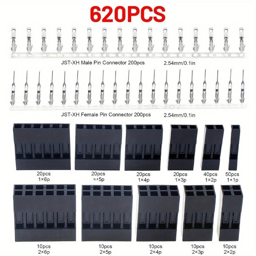 620pcs Assorted Pins for Wiring (254mm Pitch Wire Cable Header Connector)