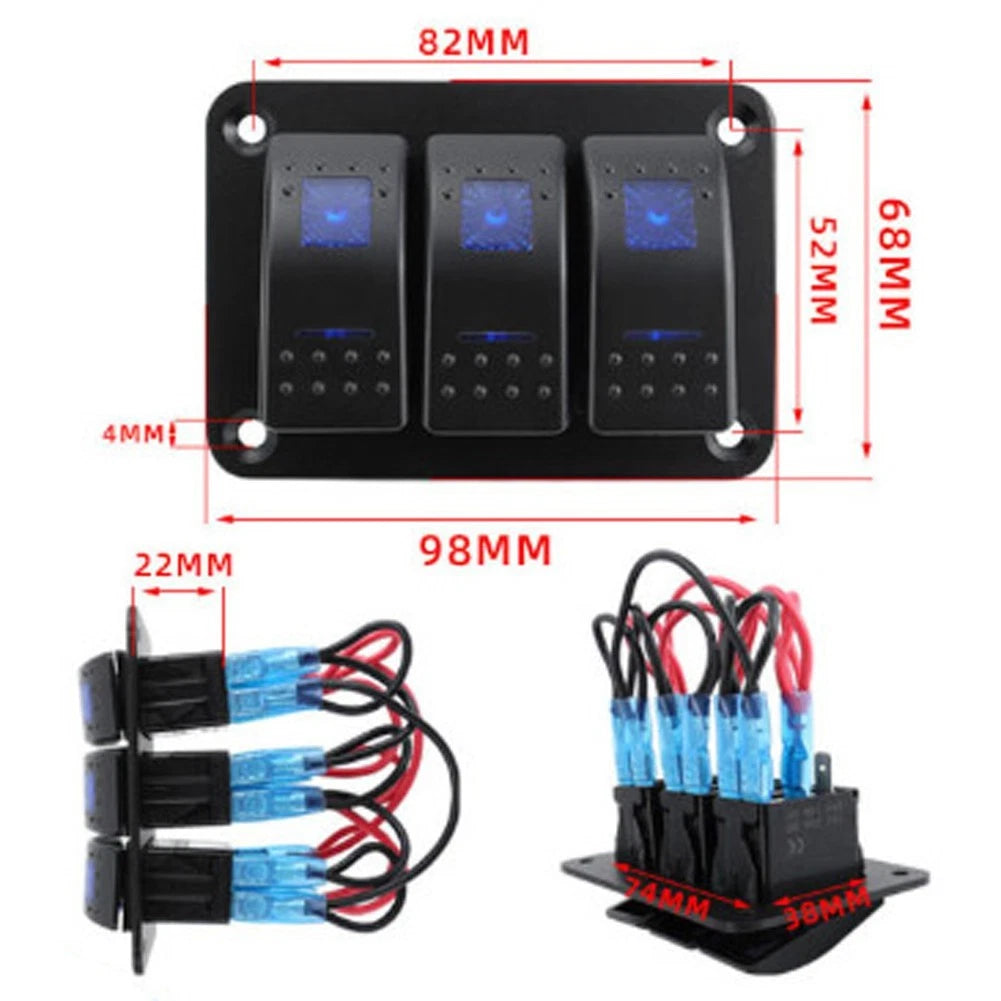 Rocker Switch Panel for RVs and Boats with Blue LED Indicators