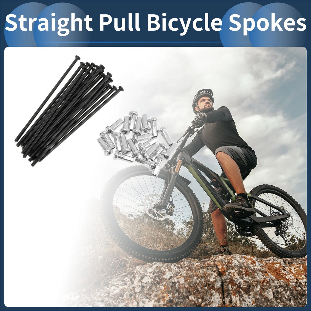 Straight Pull Bicycle Spokes 69mm Black Carbon Steel for 20 Set