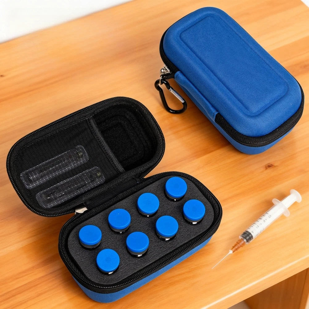 Portable Blue EVA Insulin Case for 8 Bottles (10ML Capacity)
